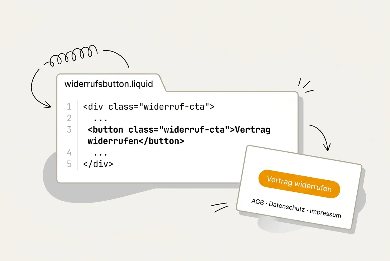 Code-Snippet zur Umsetzung des Widerrufsbuttons im Shop-Template mit dem Pflicht-Button Vertrag widerrufen.